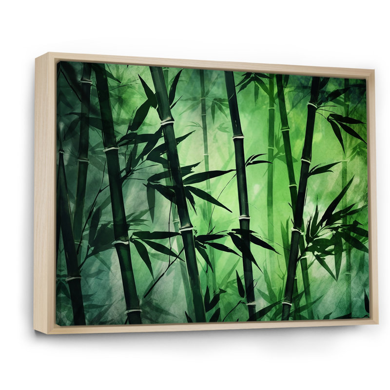 Bambou vert foncé et clair sur toile, H 12 po x l 20 po x P 1 po, Cadre naturel flottant