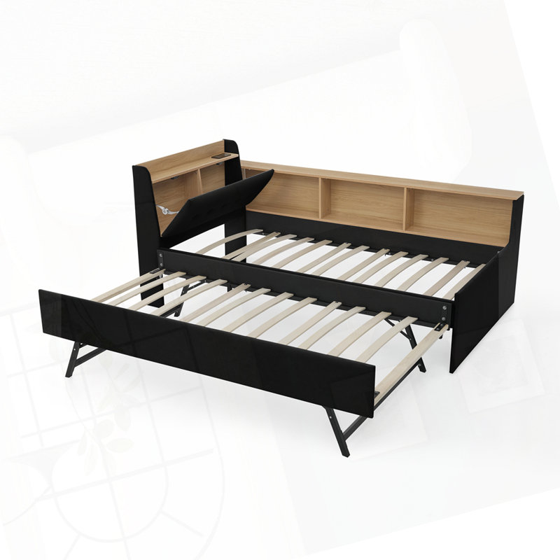 Velvet Upholstered DayBed Twin Size, Black with Trundle
