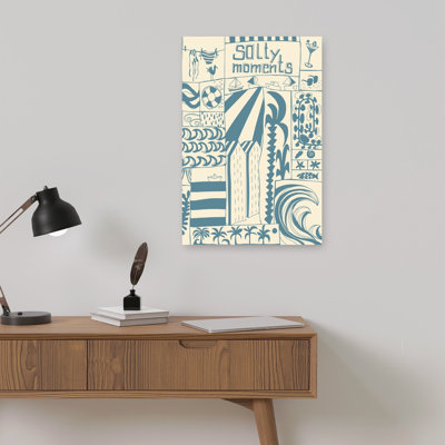 Salty Beach Moments Abstract Palm Tree Bird Fish Coastal Wall Art Print 1 Piece Wrapped Canvas Wall Art
