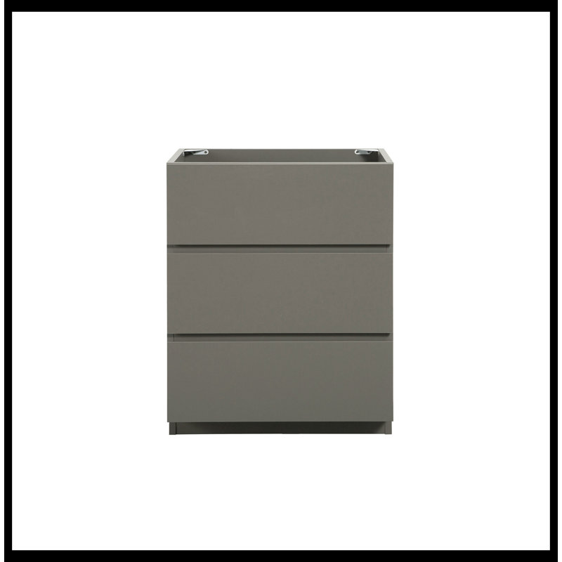 Base de meuble-lavabo Sahaad Alice-30F-105, armoire de plancher SANS lavabo, couleur noyer, avec trois tiroirs, pré-assemblé