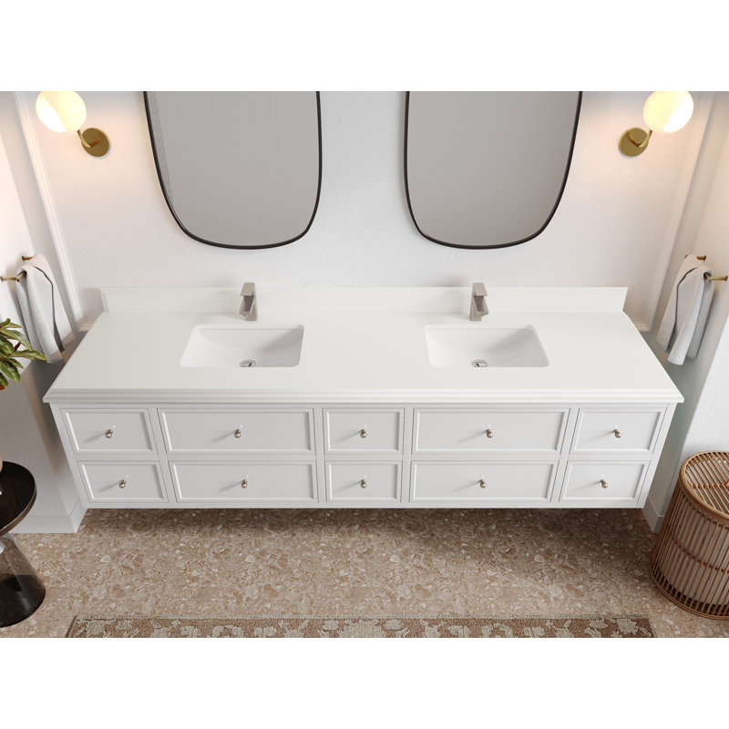 Roswell Floating 84'' Double Bathroom Vanity with Quartz Top