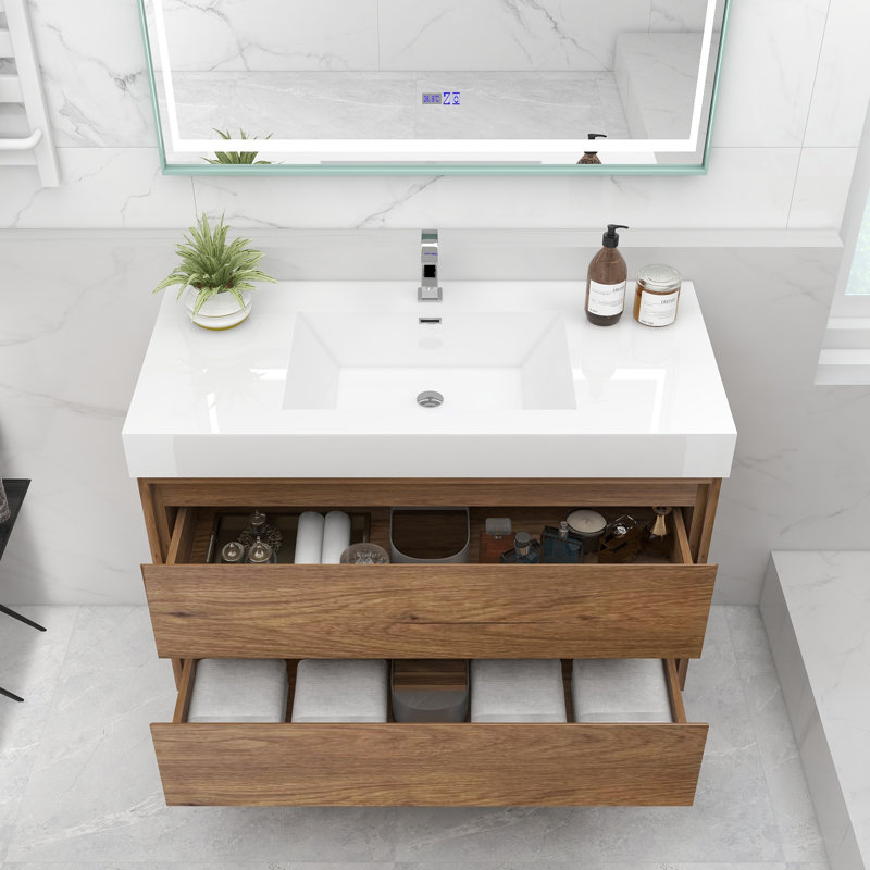 Cloude 42'' Single Bathroom Vanity with Acrylic Top, Teak Oak