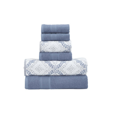 Modern Threads Capri 6-piece Reversible Yarn Dyed Jacquard Towel Set - Bath Towels, Hand Towels, & Washcloths - Sup In Denim