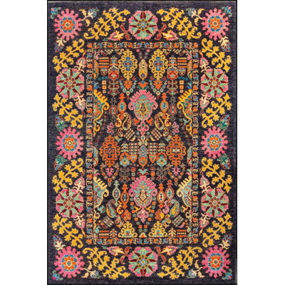 Tapis lavable décoratif à motif géométrique noir à motif géométrique moderne noir