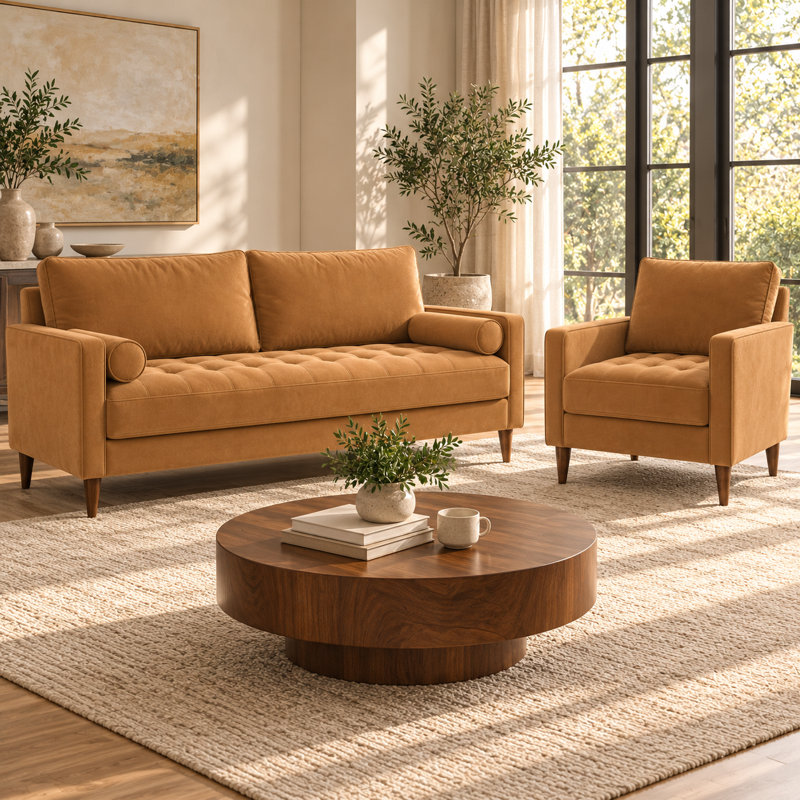Canapé à accoudoirs carrés en cuir Bridgeview, Brown Faux Leather