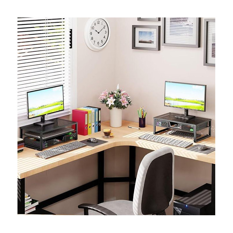 Metal Monitor Stand Riser And Computer Desk Organizer With Drawer,Black
