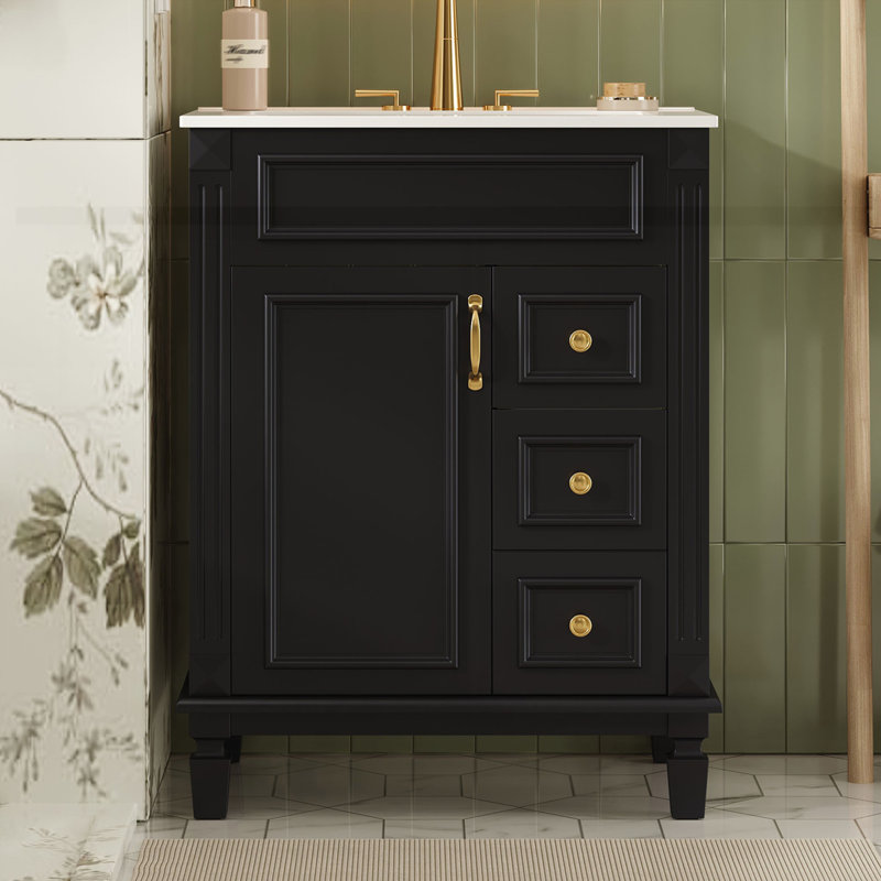 Meuble-lavabo 24 po avec lavabo en céramique, Noir