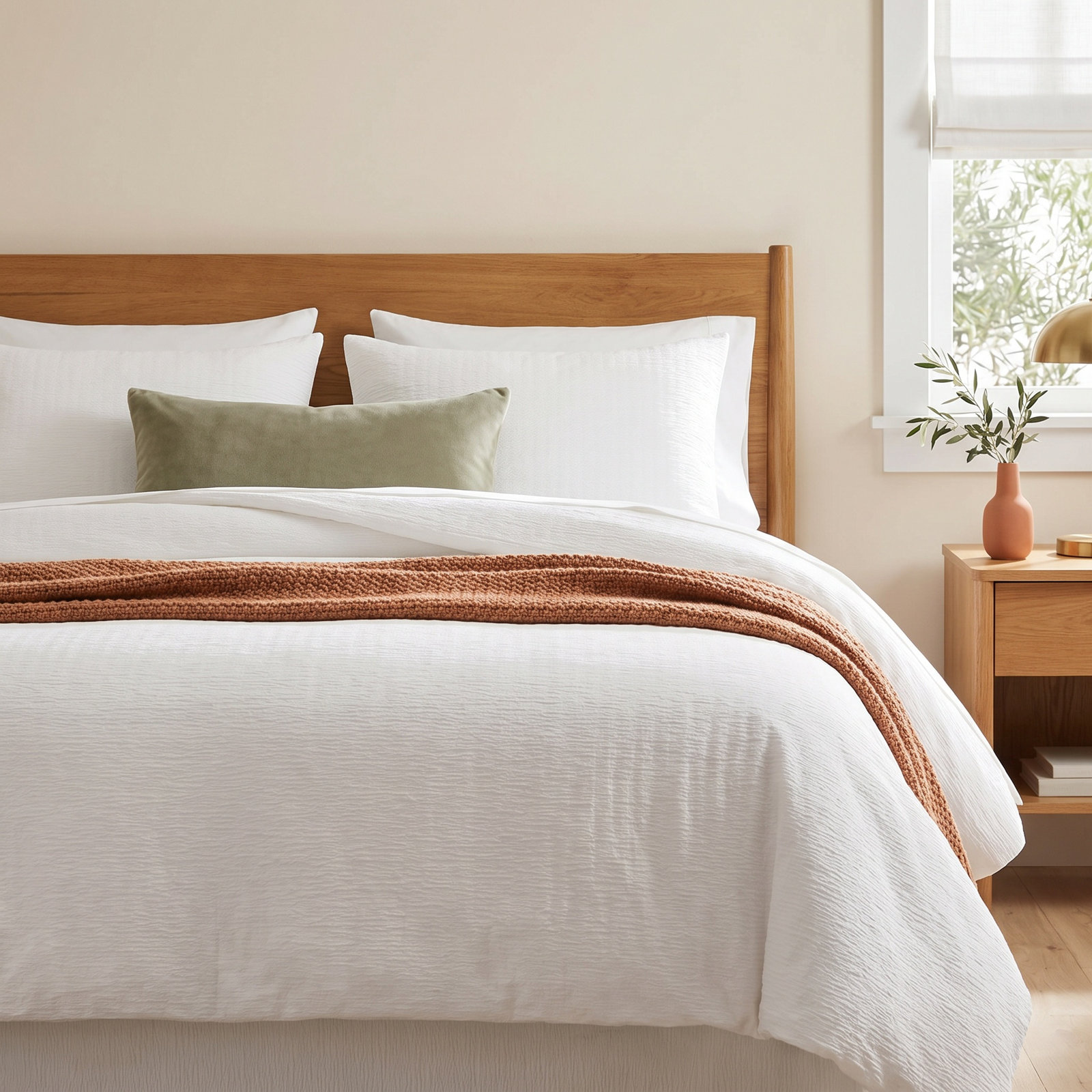 Crinkle Solid White Duvet Cover Set, Queen Duvet Cover + 2 Standard Shams