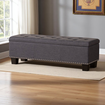 Botello Storage Bench, Dark Gray Fabric Upholstered, Button-Tufting, 17.04" H X 52.05" W X 16.45" D