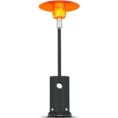 Chauffe-terrasse au propane de 48 000 BTU avec roues, brûleur à double couche en acier inoxydable 304 et table ronde, chauffage d'extérieur avec triple protection de sécurité pour la cour, le jardin et le patio