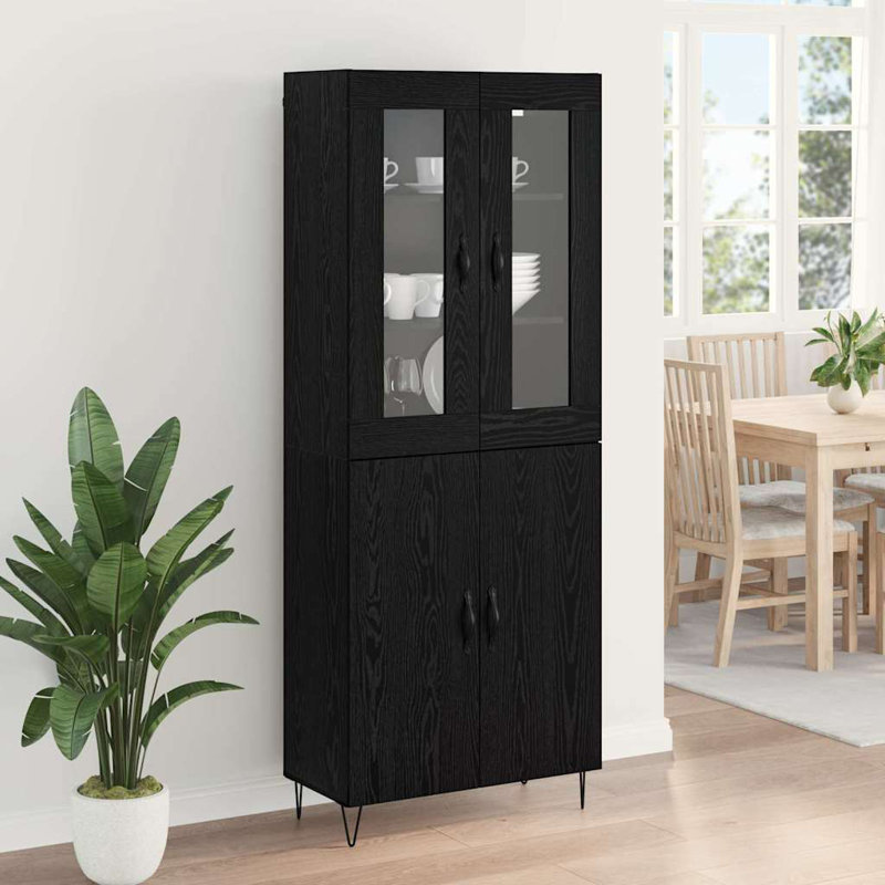  Highboard White And Black Oak 69.5 X 34 X 180 Cm, Black Oak
