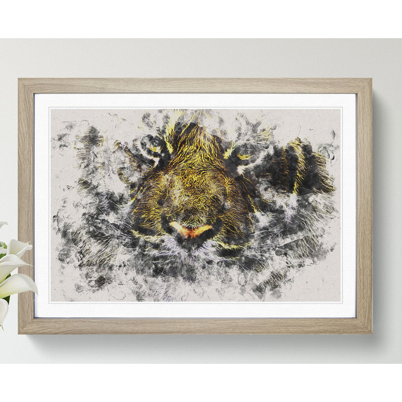 Tiger Vol.2 Watercolour - Picture Frame Graphic Art, 27cm H x 36cm W x 2cm D, Oak