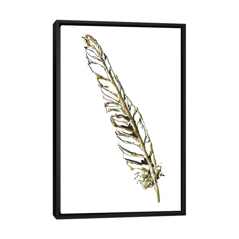 « gilded swan plumes i », impression sur toile, H 26 po x l 18 po x P 1,5 po, Toile avec cadre noir, Pas de tapis