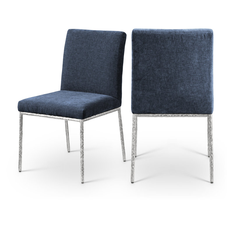 Chaise d'appoint en chenille Reeves, Tissu chenille bleu marine, Argent brossé