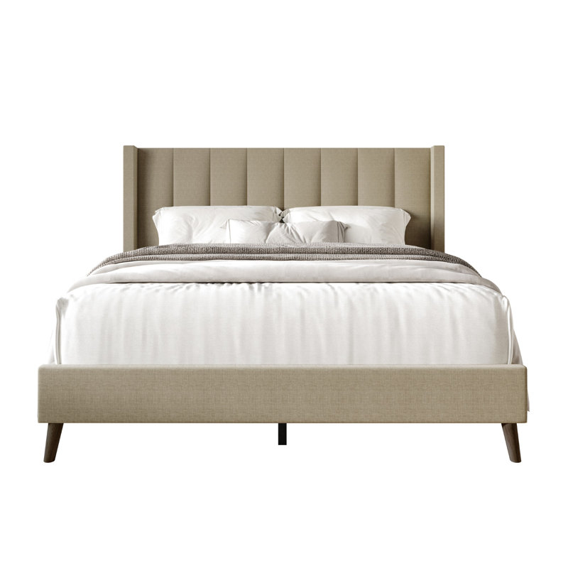 Bralee Upholstered Wingback Bed, Queen, Dark Beige