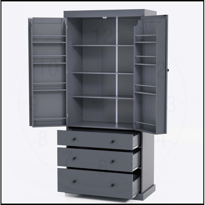 Garde-manger de ferme 77 pouces avec 3 tablettes réglables, 8 tablettes de porte et 3 tiroirs pour un rangement et une organisation efficaces
