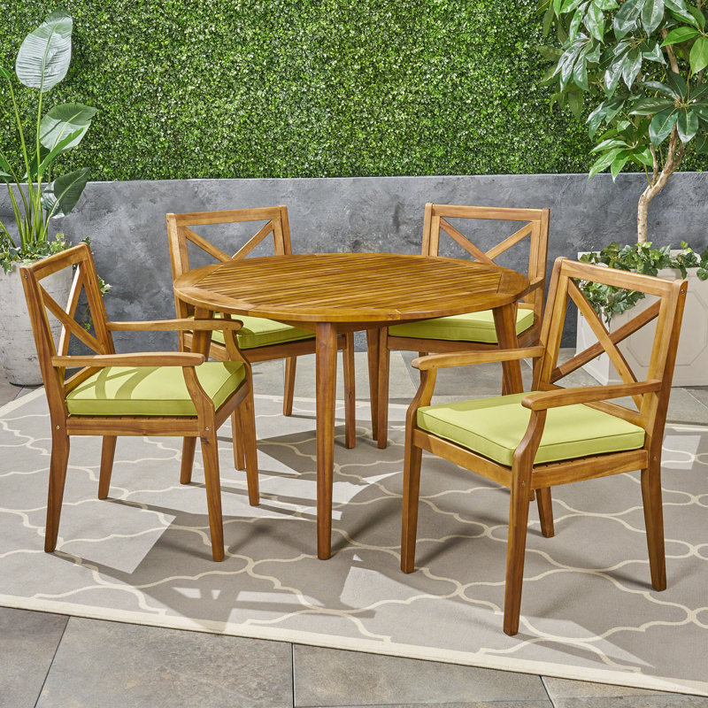 Geneva 47.25" W 5-Piece Outdoor Dining Set with Cushions, Green