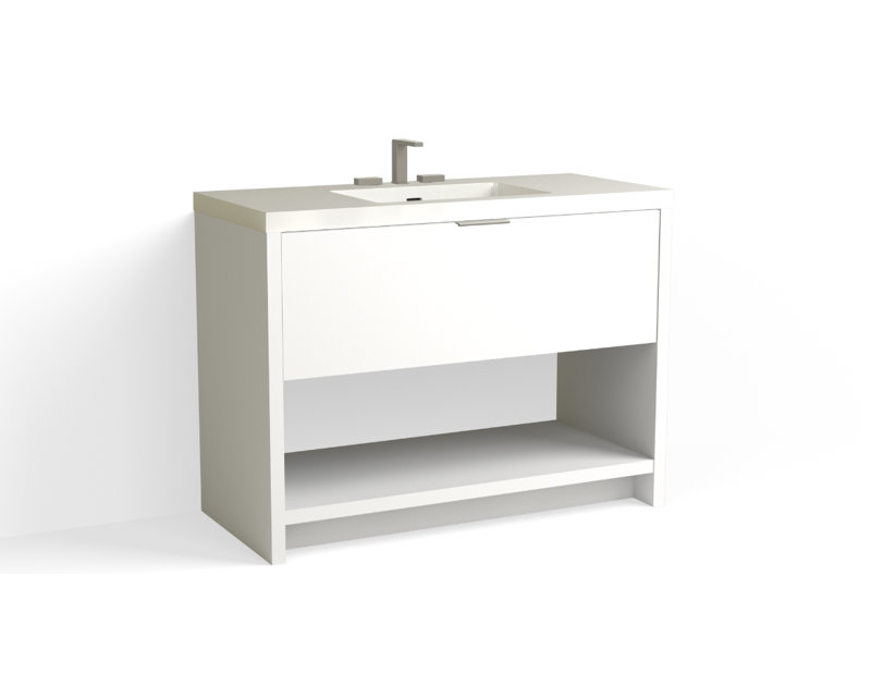Vista 48" W Freestanding Single Bathroom Vanity, White Gloss, White Nanomatte/Satin Nickel, 8" Widespread
