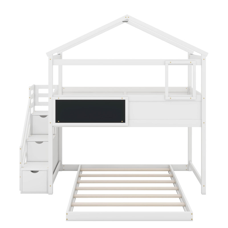 Lit simple superposé au dessus d'un lit double avec tableau noir, Blanc