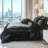 8 Pieces Black Satin Comforter Set King Size with Sheet Set Luxurious Soft and Silky Comforter Set Farmhouse Style Black Rufle Fringe Design Boho Comforter Silk Like Satin Bedding Set-123025095-123025093