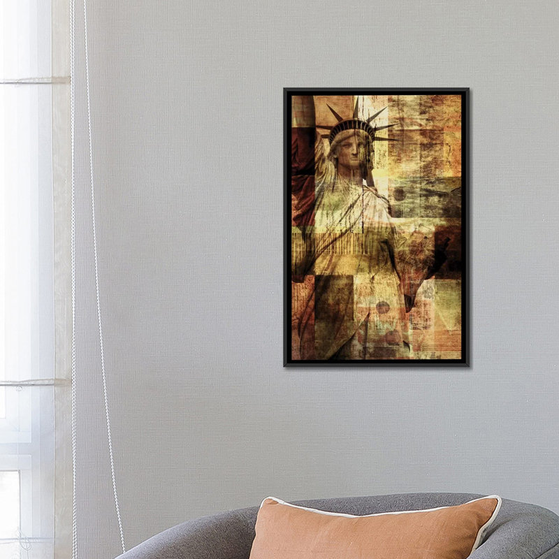 Statue of Liberty, impression sur toile tendue, H 26 po x l 18 po x P 1,5 po, Toile avec cadre noir, Pas de tapis