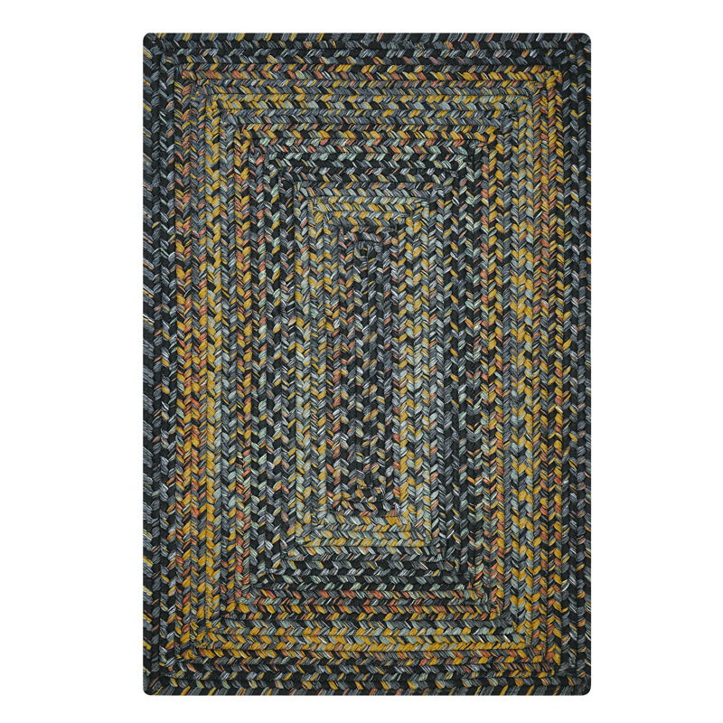  Tapis tressé intérieur / extérieur lavable noir / gris / doré, Rectangle de 5 pi x 8 pi