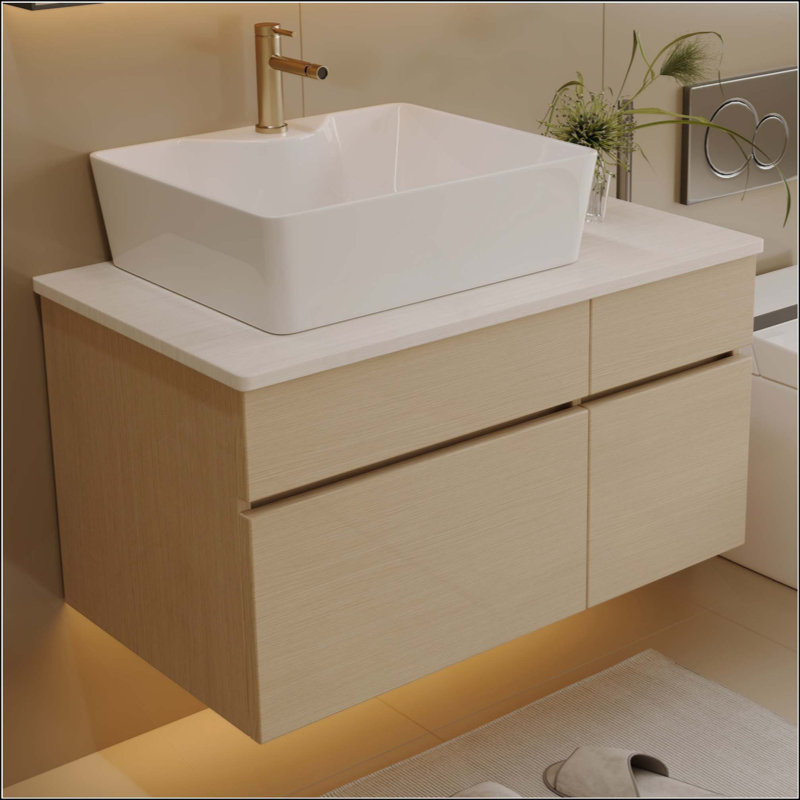 Petit meuble-lavabo flottant simple avec lavabo (robinet non inclus)