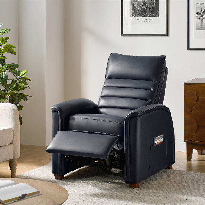 Fauteuil inclinable électrique en cuir véritable Myhaylo, Marine