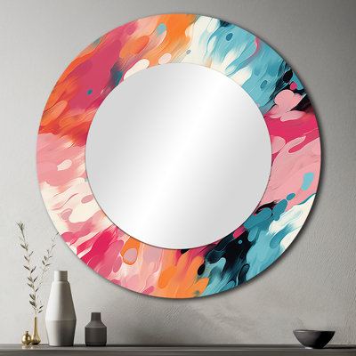 Rodaisha multicolore Feather Fury - grand miroir mural abstrait, miroir décoratif rond moderne, impression d'art en métal