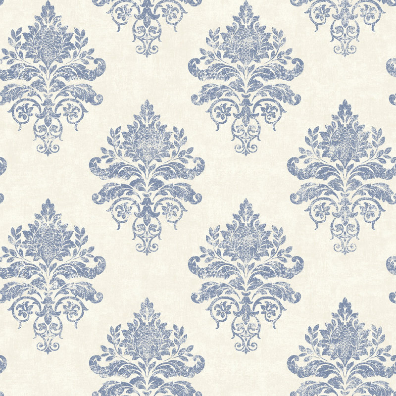 Palazzo 2 Collection Medallion Damask Wallpaper Roll, Blue/White