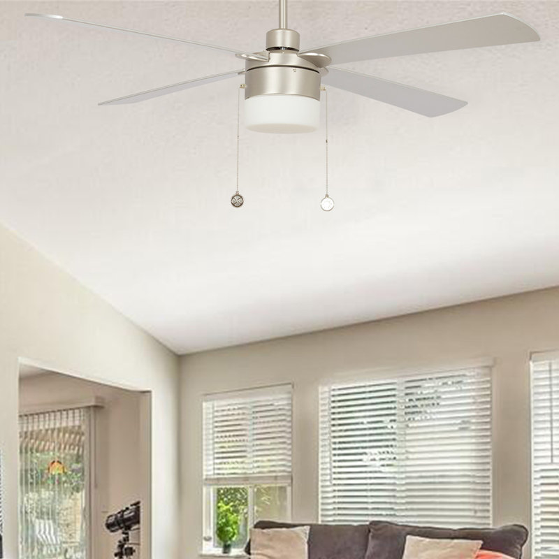 Ventilateur de plafond à chaîne à 4 pales 52 po avec lumière Cigdem , Nickel brossé