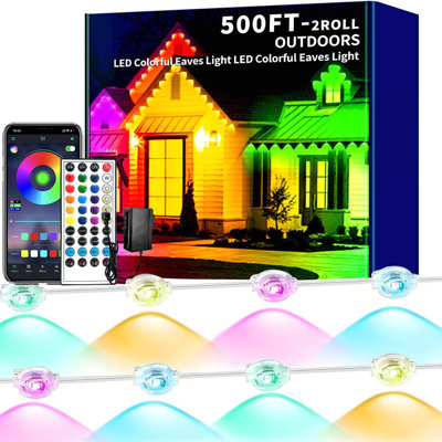 500FT Smart RGB LED Permanent Outdoor Lights - 2*250Ft App/Remote Control IP67 Waterproof, Eaves Lighting For Christmas Halloween House Decor