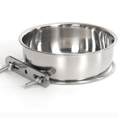Hanging Stainless Steel Pet Bowl with Double Screw Clamp, Anti-Tip Mountable Dog Cat Food Water Bowl, Thickened Metal Crate Feeding Dish for Kennel Cage