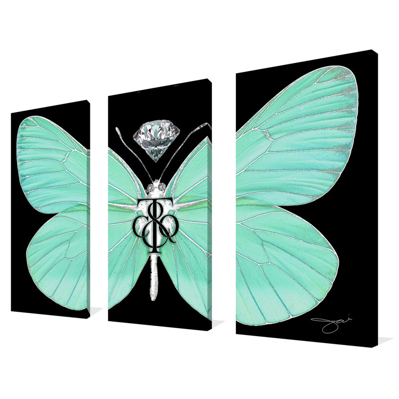 «Tiffany Butterfly» par Jodi, impression sur toile tendue 3 pièces, H 24 po x l 36 po x P 0,75 po
