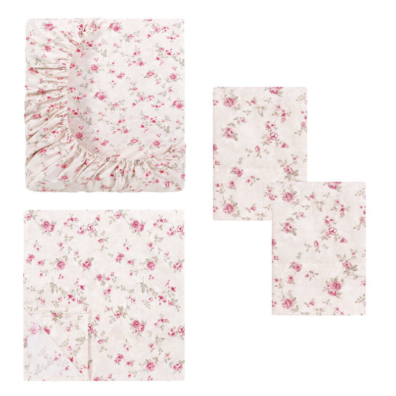 Ensemble de draps en microfibre 4 pièces Modern, King Sheet Set with 2 Pillowcases, Kashmir Rose Floral