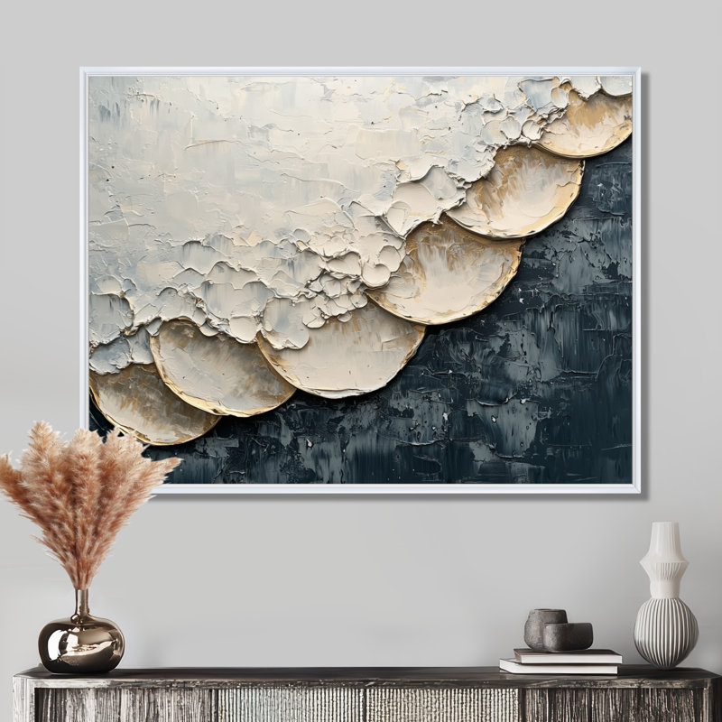 Moon Eclipse Suprematism Collage III - Art mural abstrait pour le salon, H 30 po x l 40 po, Cadre flottant, Blanc