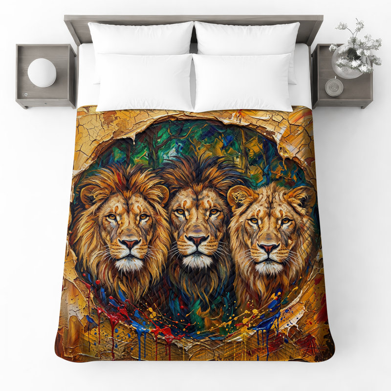 Couvre-lit matelassé Three Majestic Lions toutes tailles, Twin