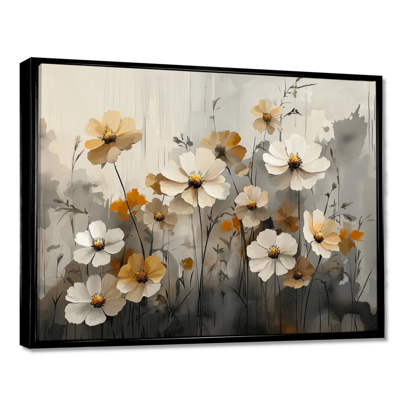 Isalei Golden Zinnias Flowers Beauty déplié II - art mural Zinnias pour le salon, H 30 po x l 40 po, Noir, noir, noir, noir