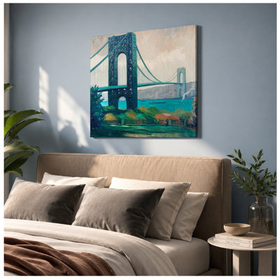 Reproduction d'art classique du pont George Washington, Sidney M. Wiggins. Estampe numérique sur toile encadrée