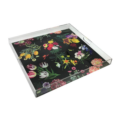 Flora Fauna Black Acrylic Square Decorative Tray