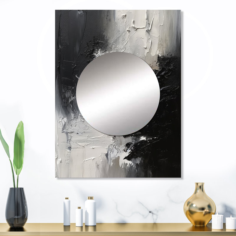 Trotta, noir et blanc, coups de pinceau délicats II - marbre, miroir mural unique, art moderne imprimé, 32 po x 24 po