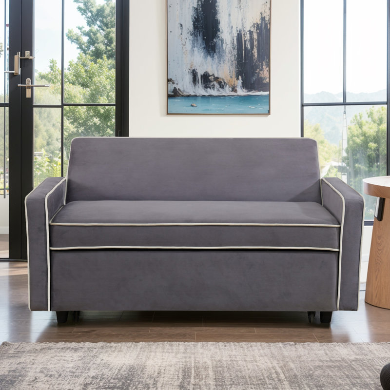 Marsworth Upholstered 53'' Reclining Sleeper Sofa, Gray Cotton Blend