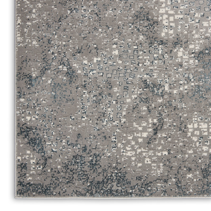 Uptown Abstract Area Rug in Gray/Ivory/Blue, Runner 2'2" x 7'6"