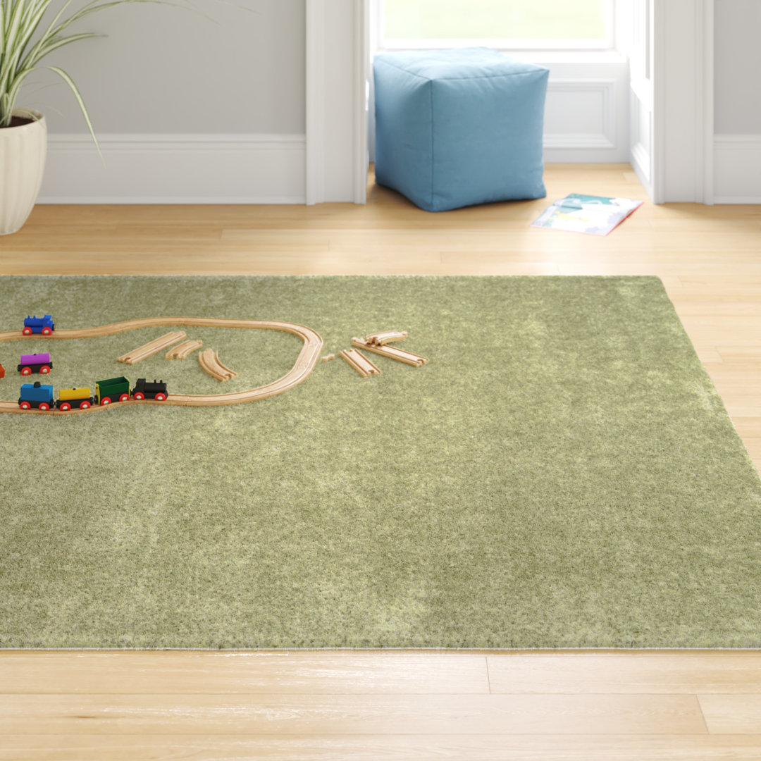 Bernadean Pacific Shag Solid Green Area Rug Wade Logan® Rug 