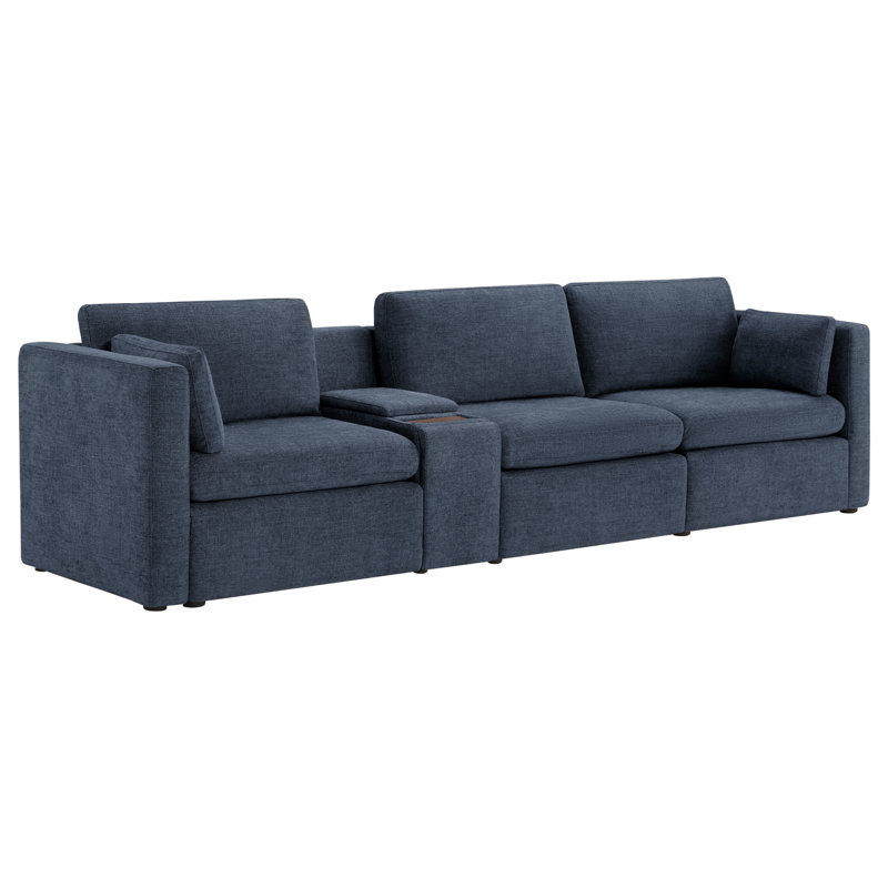 Winfree 3- Piece 112.6" Upholstered Sofa With Console, Blue