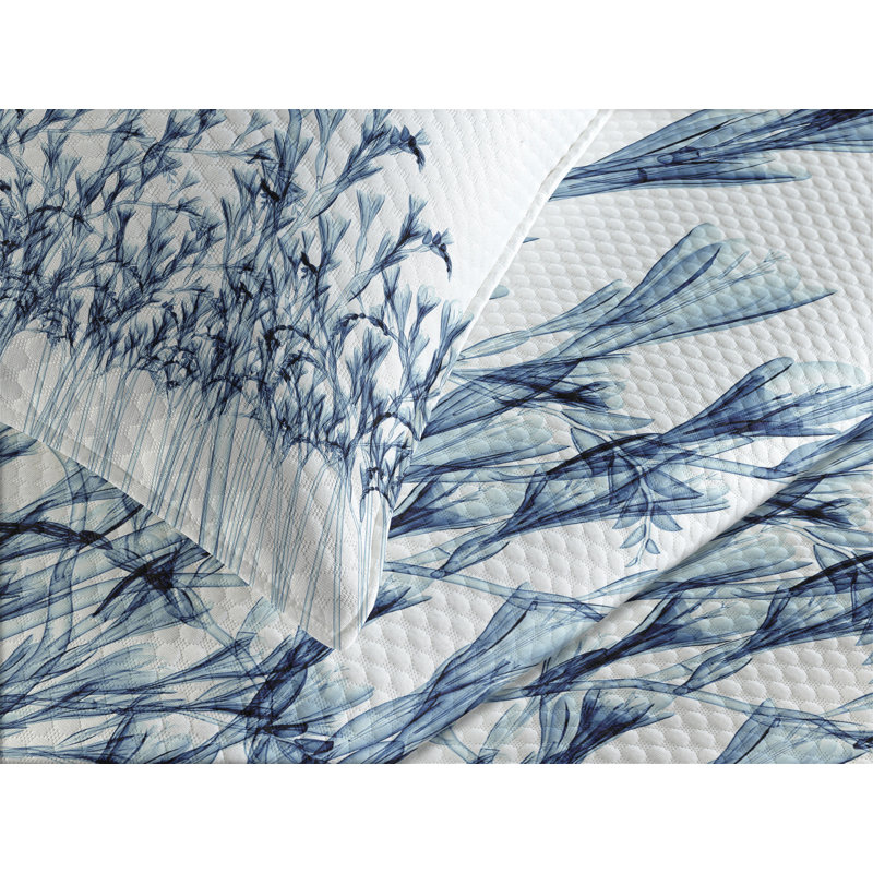 Ambesonne Teal White Bedspread X-Ray Floral, King Bedspread + 2 Standard Shams