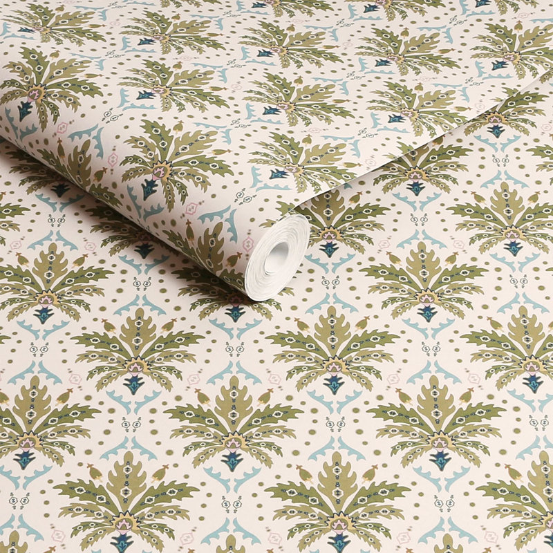 Joules Palm Geo Print Cream/Multi Geometric 10m x 52cm Matte Wallpaper Roll