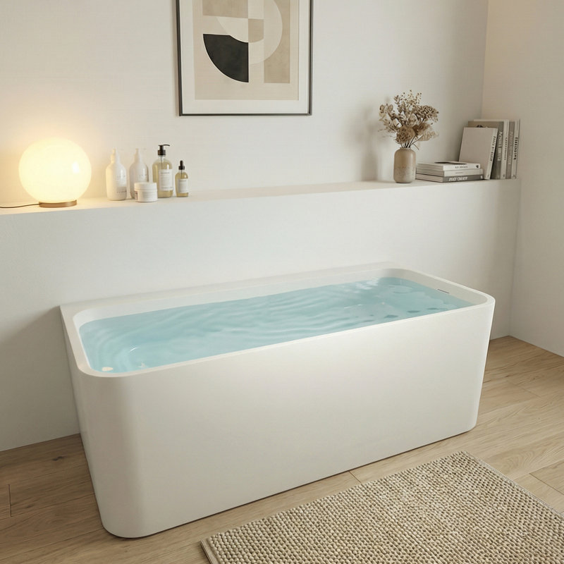 55" × 29.5" Freestanding Soaking Bathtub Solid Surface Stone Resin Soaking Tubs