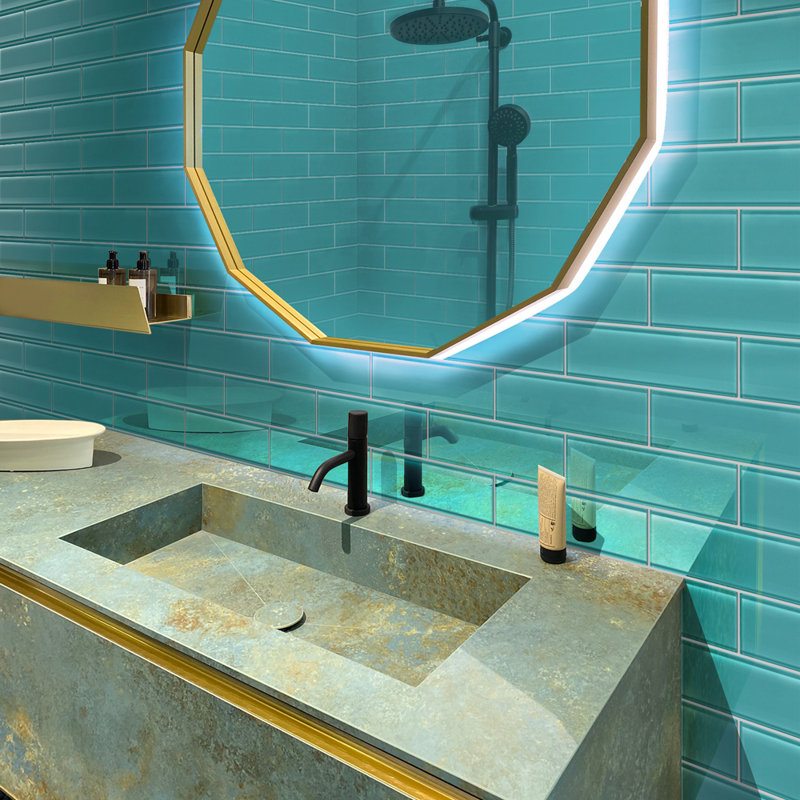 3'' x 12'' Glass Subway Wall Tile, Aqua