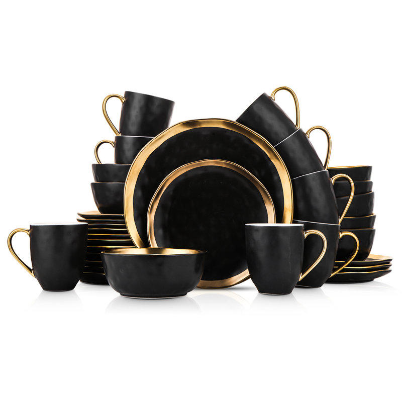 Stone Lain Florian 32-Piece Dinnerware Set Porcelain, Black